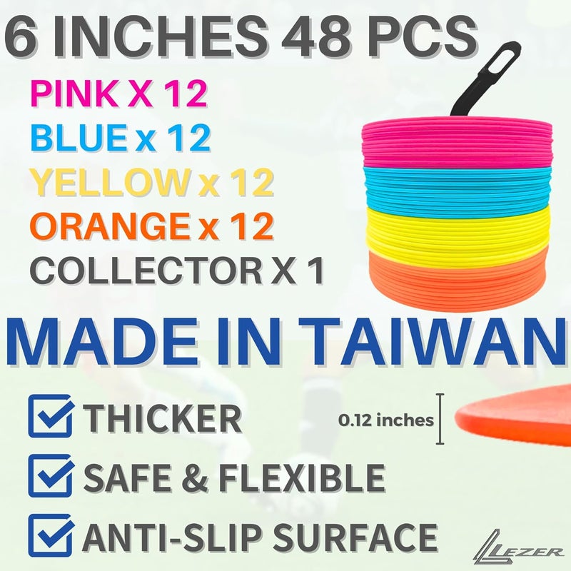 LEZER 6 Inch 8 Inch Flat Cones, Spot Markers, Soccer Cones, Field Court Markers, Sit Spots, Flat Discs, Soccer Training Equipment, Agility Practice, Football, Made in Taiwan - Image 2